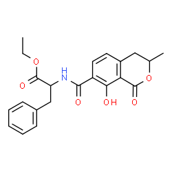 ChemSpider 2D Image | Ethyl N-[(8-hydroxy-3-methyl-1-oxo-3,4-dihydro-1H-isochromen-7-yl)carbonyl]phenylalaninate | C22H23NO6
