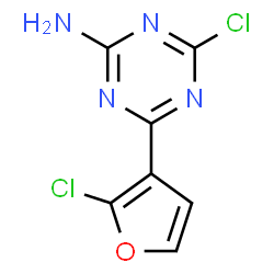 ChemSpider 2D Image | 4-Chloro-6-(2-chloro-3-furyl)-1,3,5-triazin-2-amine | C7H4Cl2N4O