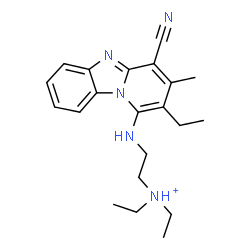 ChemSpider 2D Image | 2-[(4-Cyano-2-ethyl-3-methylpyrido[1,2-a]benzimidazol-1-yl)amino]-N,N-diethylethanaminium | C21H28N5
