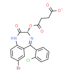 ChemSpider 2D Image | 4-{[(3S)-7-Bromo-5-(2-chlorophenyl)-2-oxo-2,3-dihydro-1H-1,4-benzodiazepin-3-yl]oxy}-4-oxobutanoate | C19H13BrClN2O5