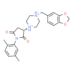 ChemSpider 2D Image | 1-(1,3-Benzodioxol-5-ylmethyl)-4-[(3S)-1-(2,5-dimethylphenyl)-2,5-dioxo-3-pyrrolidinyl]piperazinediium | C24H29N3O4