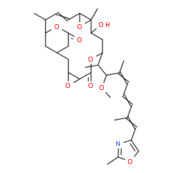 ChemSpider 2D Image | 10-Hydroxy-8-[3-methoxy-4,8-dimethyl-9-(2-methyl-1,3-oxazol-4-yl)-4,6,8-nonatrien-2-yl]-11,16-dimethyl-4,7,12,18-tetraoxatetracyclo[15.3.1.0~3,5~.0~11,13~]henicos-14-ene-6,19-dione | C35H47NO9