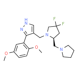 ChemSpider 2D Image | 4-{[(2S)-4,4-Difluoro-2-(1-pyrrolidinylmethyl)-1-pyrrolidinyl]methyl}-3-(2,5-dimethoxyphenyl)-1H-pyrazole | C21H28F2N4O2