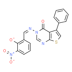 ChemSpider 2D Image | 2-Nitro-6-{(Z)-[(4-oxo-5-phenylthieno[2,3-d]pyrimidin-3(4H)-yl)imino]methyl}phenolate | C19H11N4O4S