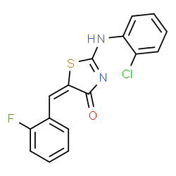 ChemSpider 2D Image | (5E)-2-[(2-Chlorophenyl)amino]-5-(2-fluorobenzylidene)-1,3-thiazol-4(5H)-one | C16H10ClFN2OS