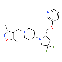 ChemSpider 2D Image | 3-{[(2S)-1-{1-[(3,5-Dimethyl-1,2-oxazol-4-yl)methyl]-4-piperidinyl}-4,4-difluoro-2-pyrrolidinyl]methoxy}pyridine | C21H28F2N4O2