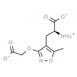 ChemSpider 2D Image | (2S)-2-Ammonio-3-[3-(carboxylatomethoxy)-5-methyl-1,2-oxazol-4-yl]propanoate | C9H11N2O6