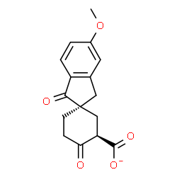 ChemSpider 2D Image | (1R,3R)-5'-Methoxy-1',4-dioxo-1',3'-dihydrospiro[cyclohexane-1,2'-indene]-3-carboxylate | C16H15O5