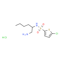 ChemSpider 2D Image | N-(1-Amino-2-hexanyl)-5-chloro-2-thiophenesulfonamide hydrochloride (1:1) | C10H18Cl2N2O2S2
