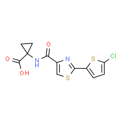 ChemSpider 2D Image | 1-({[2-(5-Chloro-2-thienyl)-1,3-thiazol-4-yl]carbonyl}amino)cyclopropanecarboxylic acid | C12H9ClN2O3S2