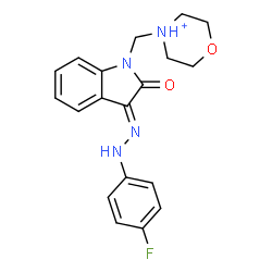 ChemSpider 2D Image | 4-({(3E)-3-[(4-Fluorophenyl)hydrazono]-2-oxo-2,3-dihydro-1H-indol-1-yl}methyl)morpholin-4-ium | C19H20FN4O2