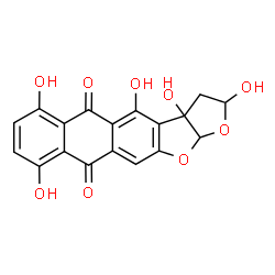 ChemSpider 2D Image | 2,3a,4,6,9-Pentahydroxy-2,3,3a,12a-tetrahydroanthra[2,3-b]furo[3,2-d]furan-5,10-dione | C18H12O9
