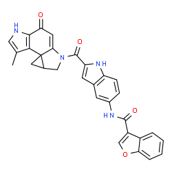 ChemSpider 2D Image | N-{2-[(3-Methyl-8-oxo-1,4a,5,8-tetrahydrocyclopropa[c]pyrrolo[3,2-e]indol-6(4H)-yl)carbonyl]-1H-indol-5-yl}-1-benzofuran-3-carboxamide | C30H22N4O4