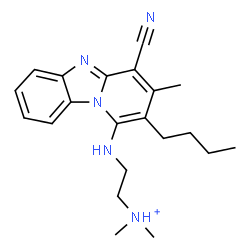 ChemSpider 2D Image | 2-[(2-Butyl-4-cyano-3-methylpyrido[1,2-a]benzimidazol-1-yl)amino]-N,N-dimethylethanaminium | C21H28N5
