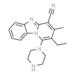 ChemSpider 2D Image | 2-ETHYL-3-METHYL-1-(1-PIPERAZINYL)PYRIDO(1,2-A)BENZIMIDAZOLE-4-CARBONITRILE | C19H21N5