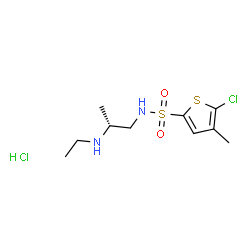 ChemSpider 2D Image | 5-Chloro-N-[(2R)-2-(ethylamino)propyl]-4-methyl-2-thiophenesulfonamide hydrochloride (1:1) | C10H18Cl2N2O2S2