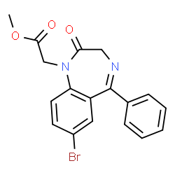 ChemSpider 2D Image | Methyl (7-bromo-2-oxo-5-phenyl-2,3-dihydro-1H-1,4-benzodiazepin-1-yl)acetate | C18H15BrN2O3