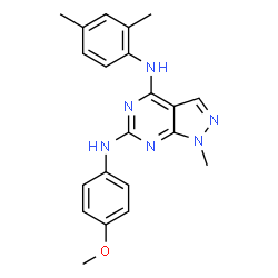 ChemSpider 2D Image | N~4~-(2,4-Dimethylphenyl)-N~6~-(4-methoxyphenyl)-1-methyl-1H-pyrazolo[3,4-d]pyrimidine-4,6-diamine | C21H22N6O