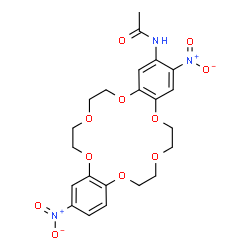 ChemSpider 2D Image | N-(3,14-Dinitro-6,7,9,10,17,18,20,21-octahydrodibenzo[b,k][1,4,7,10,13,16]hexaoxacyclooctadecin-2-yl)acetamide | C22H25N3O11