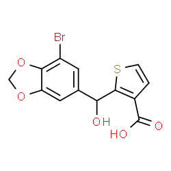 ChemSpider 2D Image | 2-[(7-Bromo-1,3-benzodioxol-5-yl)(hydroxy)methyl]-3-thiophenecarboxylic acid | C13H9BrO5S