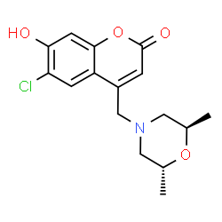 ChemSpider 2D Image | 6-Chloro-4-{[(2R,6R)-2,6-dimethyl-4-morpholinyl]methyl}-7-hydroxy-2H-chromen-2-one | C16H18ClNO4