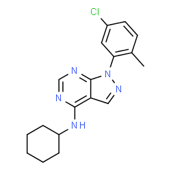 ChemSpider 2D Image | 1-(5-Chloro-2-methylphenyl)-N-cyclohexyl-1H-pyrazolo[3,4-d]pyrimidin-4-amine | C18H20ClN5