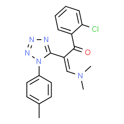 ChemSpider 2D Image | (2Z)-1-(2-Chlorophenyl)-3-(dimethylamino)-2-[1-(4-methylphenyl)-1H-tetrazol-5-yl]-2-propen-1-one | C19H18ClN5O