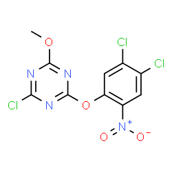 ChemSpider 2D Image | 2-Chloro-4-(4,5-dichloro-2-nitrophenoxy)-6-methoxy-1,3,5-triazine | C10H5Cl3N4O4