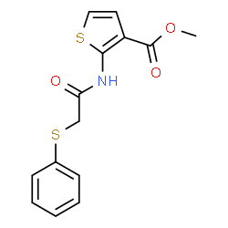 ChemSpider 2D Image | Methyl 2-{[(phenylsulfanyl)acetyl]amino}-3-thiophenecarboxylate | C14H13NO3S2