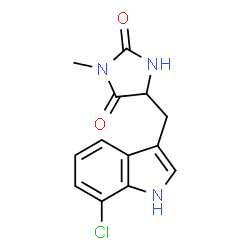 ChemSpider 2D Image | 5-[(7-Chloro-1H-indol-3-yl)methyl]-3-methyl-2,4-imidazolidinedione | C13H12ClN3O2