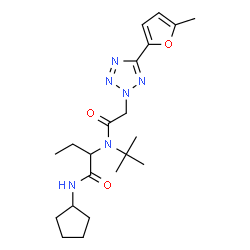 ChemSpider 2D Image | N-Cyclopentyl-2-[{[5-(5-methyl-2-furyl)-2H-tetrazol-2-yl]acetyl}(2-methyl-2-propanyl)amino]butanamide | C21H32N6O3