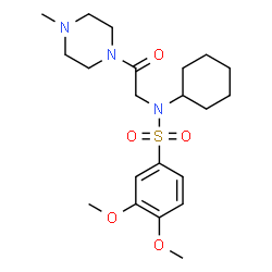ChemSpider 2D Image | N-Cyclohexyl-3,4-dimethoxy-N-[2-(4-methyl-1-piperazinyl)-2-oxoethyl]benzenesulfonamide | C21H33N3O5S