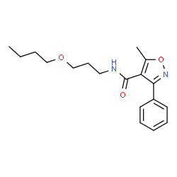 ChemSpider 2D Image | N-(3-Butoxypropyl)-5-methyl-3-phenyl-1,2-oxazole-4-carboxamide | C18H24N2O3