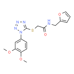 ChemSpider 2D Image | 2-{[1-(3,4-Dimethoxyphenyl)-1H-tetrazol-5-yl]sulfanyl}-N-(2-furylmethyl)acetamide | C16H17N5O4S