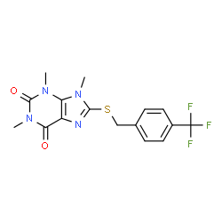 ChemSpider 2D Image | 1,3,9-Trimethyl-8-{[4-(trifluoromethyl)benzyl]sulfanyl}-3,9-dihydro-1H-purine-2,6-dione | C16H15F3N4O2S