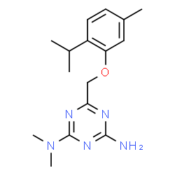 ChemSpider 2D Image | 6-[(2-Isopropyl-5-methylphenoxy)methyl]-N,N-dimethyl-1,3,5-triazine-2,4-diamine | C16H23N5O