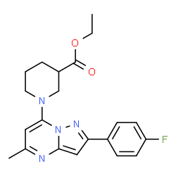 ChemSpider 2D Image | Ethyl 1-[2-(4-fluorophenyl)-5-methylpyrazolo[1,5-a]pyrimidin-7-yl]-3-piperidinecarboxylate | C21H23FN4O2