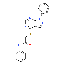 ChemSpider 2D Image | N-Phenyl-2-[(1-phenyl-1H-pyrazolo[3,4-d]pyrimidin-4-yl)sulfanyl]acetamide | C19H15N5OS