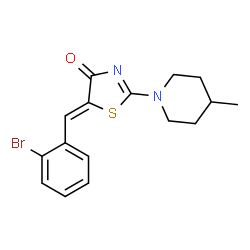 ChemSpider 2D Image | (5Z)-5-(2-Bromobenzylidene)-2-(4-methyl-1-piperidinyl)-1,3-thiazol-4(5H)-one | C16H17BrN2OS