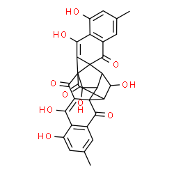 ChemSpider 2D Image | 8,10,14,23,25,28-Hexahydroxy-6,21-dimethyloctacyclo[14.11.1.0~2,11~.0~2,15~.0~4,9~.0~13,17~.0~17,26~.0~19,24~]octacosa-4,6,8,10,19,21,23,25-octaene-3,12,18,27-tetrone | C30H22O10