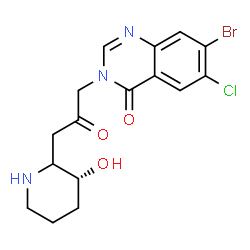 ChemSpider 2D Image | 7-Bromo-6-chloro-3-{3-[(3R)-3-hydroxy-2-piperidinyl]-2-oxopropyl}-4(3H)-quinazolinone | C16H17BrClN3O3