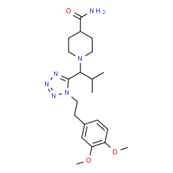 ChemSpider 2D Image | 1-(1-{1-[2-(3,4-Dimethoxyphenyl)ethyl]-1H-tetrazol-5-yl}-2-methylpropyl)-4-piperidinecarboxamide | C21H32N6O3