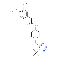 ChemSpider 2D Image | 2-(3,4-Dimethoxyphenyl)-N-(1-{[1-(2-methyl-2-propanyl)-1H-tetrazol-5-yl]methyl}-4-piperidinyl)acetamide | C21H32N6O3