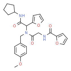 ChemSpider 2D Image | N-(2-{[2-(Cyclopentylamino)-1-(2-furyl)-2-oxoethyl](4-methoxybenzyl)amino}-2-oxoethyl)-2-furamide | C26H29N3O6