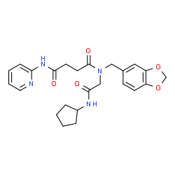 ChemSpider 2D Image | N-(1,3-Benzodioxol-5-ylmethyl)-N-[2-(cyclopentylamino)-2-oxoethyl]-N'-(2-pyridinyl)succinamide | C24H28N4O5