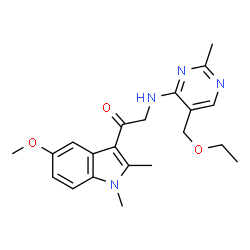 ChemSpider 2D Image | 2-[[5-(ethoxymethyl)-2-methyl-4-pyrimidinyl]amino]-1-(5-methoxy-1,2-dimethyl-3-indolyl)ethanone | C21H26N4O3