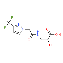 ChemSpider 2D Image | 2-Methoxy-3-({[3-(trifluoromethyl)-1H-pyrazol-1-yl]acetyl}amino)propanoic acid | C10H12F3N3O4