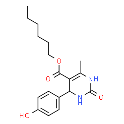 ChemSpider 2D Image | Hexyl 4-(4-hydroxyphenyl)-6-methyl-2-oxo-1,2,3,4-tetrahydro-5-pyrimidinecarboxylate | C18H24N2O4