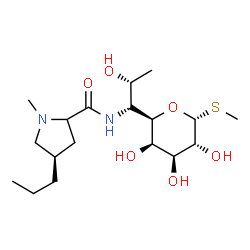 ChemSpider 2D Image | Methyl (5R)-5-[(1R,2R)-2-hydroxy-1-{[(4R)-1-methyl-4-propylprolyl]amino}propyl]-1-thio-beta-L-arabinopyranoside | C18H34N2O6S