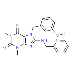ChemSpider 2D Image | 7-(3-Methoxybenzyl)-1,3-dimethyl-8-[(2-pyridinylmethyl)amino]-3,7-dihydro-1H-purine-2,6-dione | C21H22N6O3